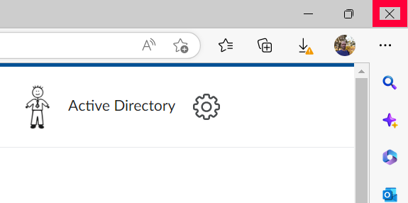 X icon in upper right corner of internet browser window is highlighted