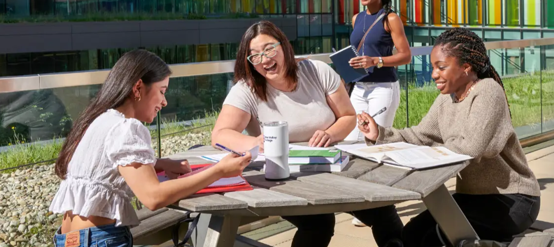 students enjoying a green space at Bow Valley College